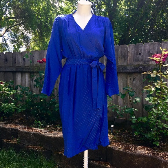 ARGENTI Royal blue 100% silk faux wrap dress - Picture 4 of 7